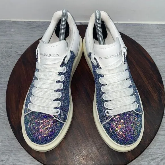 Alexander McQueen Women’s 7 US 37 EU Glitter Oversized Leather Sneakers Shoes
