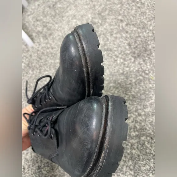 All Saints Tor Oxford Combat Shoes Black Calf Leather Chunky Portugal Mens 41