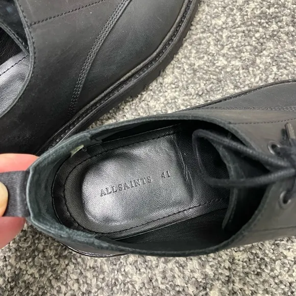 All Saints Tor Oxford Combat Shoes Black Calf Leather Chunky Portugal Mens 41