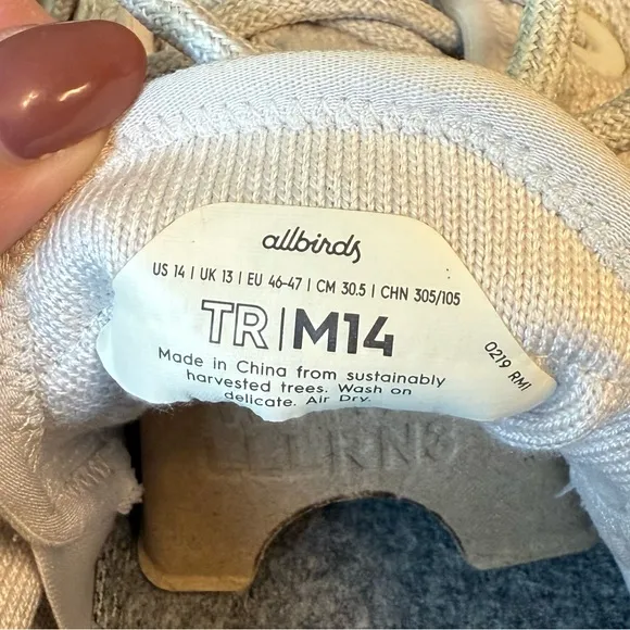 Allbirds Men’s TR Tree Runners Neutral Lace Up Knit Sneaker Shoe Cream Size 14