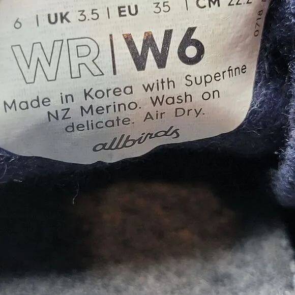 Allbirds Wool Runners Women’s Dark Navy Merino Wool Lace-up Shoes Size 6