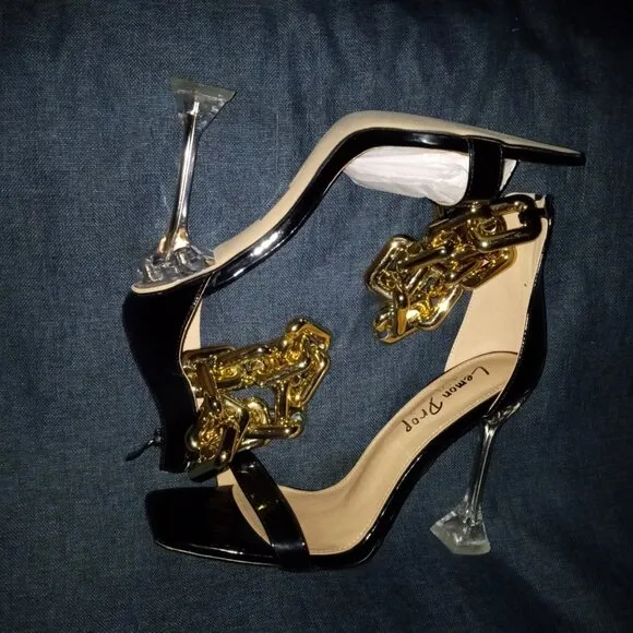 &quot; CHAINED BLISS &quot; Black / Gold Chained Sandal ( BRAND NEW !!!!!!!!!!!!!!!!!!!