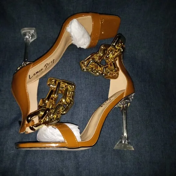 &quot; CHAINED BLISS &quot; Cognac Gold Chained Sandal ( BRAND NEW !!!!!!!!!!!!!!!!!!!