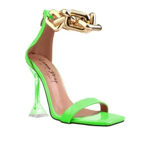 &quot; CHAINED BLISS &quot; Neon Green Gold Chained Sandal ( BRAND NEW !!!!!!!!!!!!!!!!!!!