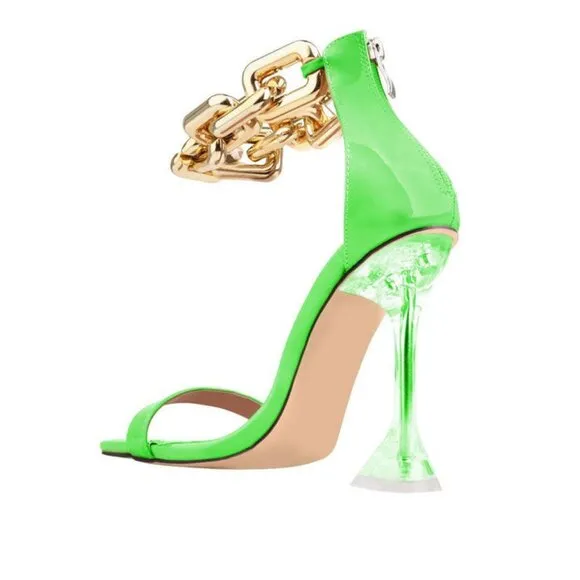 &quot; CHAINED BLISS &quot; Neon Green Gold Chained Sandal ( BRAND NEW !!!!!!!!!!!!!!!!!!!