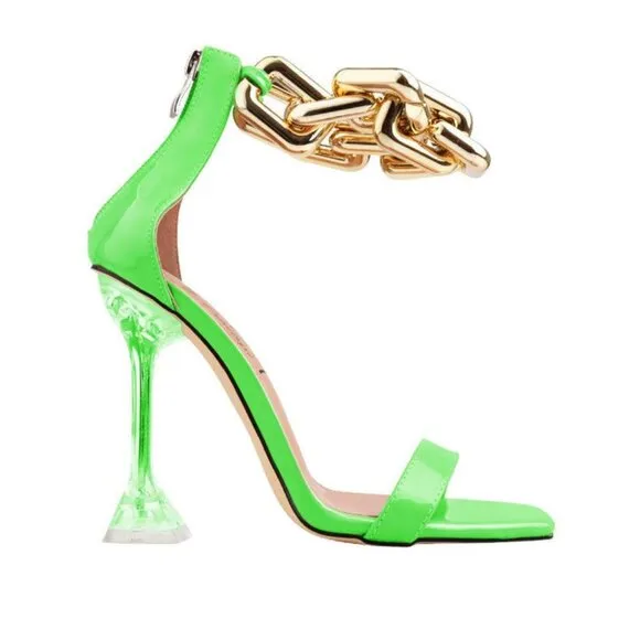 &quot; CHAINED BLISS &quot; Neon Green Gold Chained Sandal ( BRAND NEW !!!!!!!!!!!!!!!!!!!