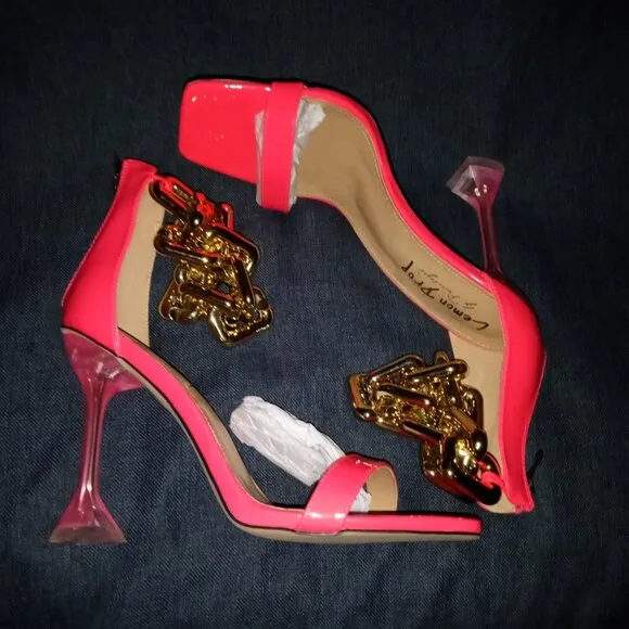 &quot; CHAINED BLISS &quot; Neon Pink Gold Chained Sandal ( BRAND NEW !!!!!!!!!!!!!!!!!!!