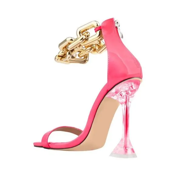 &quot; CHAINED BLISS &quot; Neon Pink Gold Chained Sandal ( BRAND NEW !!!!!!!!!!!!!!!!!!!