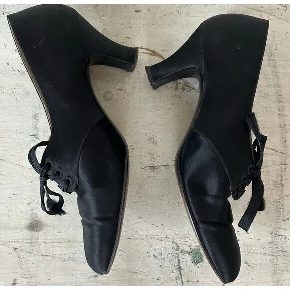 Antique McBrydes Detroit satin silk heels lace up 1920s flapper Vintage RARE 6