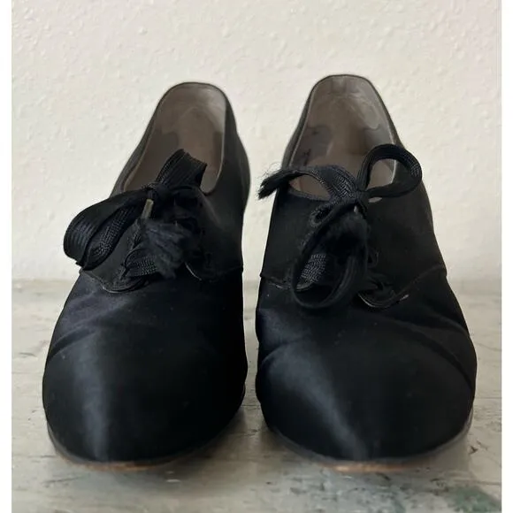 Antique McBrydes Detroit satin silk heels lace up 1920s flapper Vintage RARE 6
