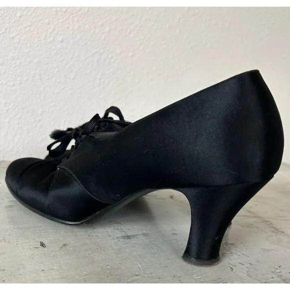 Antique McBrydes Detroit satin silk heels lace up 1920s flapper Vintage RARE 6