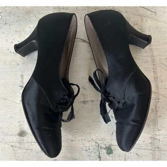 Antique McBrydes Detroit satin silk heels lace up 1920s flapper Vintage RARE 6