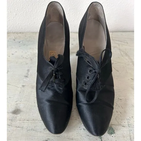 Antique McBrydes Detroit satin silk heels lace up 1920s flapper Vintage RARE 6
