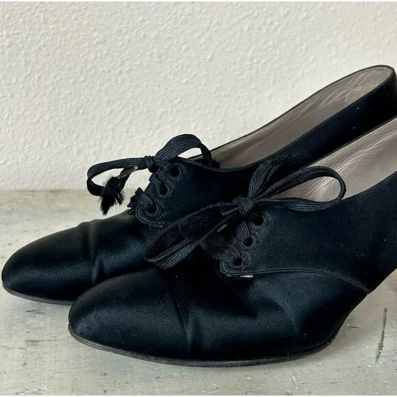 Antique McBrydes Detroit satin silk heels lace up 1920s flapper Vintage RARE 6