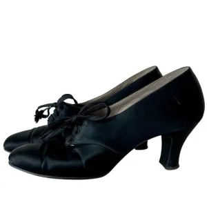Antique McBrydes Detroit satin silk heels lace up 1920s flapper Vintage RARE 6