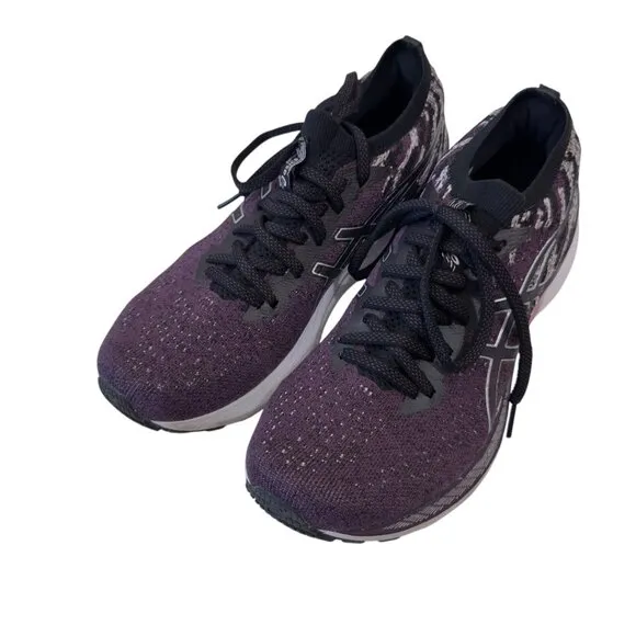 Asics Gel-Kayano 28 Running Shoes Womens Size 9 Plum &amp; Black Knit