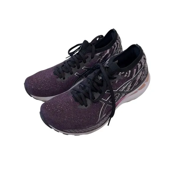 Asics Gel-Kayano 28 Running Shoes Womens Size 9 Plum &amp; Black Knit