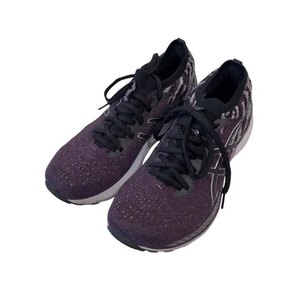 Asics Gel-Kayano 28 Running Shoes Womens Size 9 Plum &amp; Black Knit