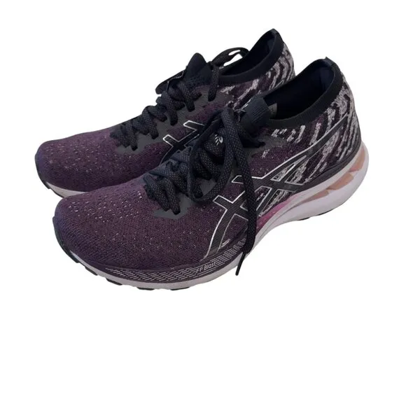 Asics Gel-Kayano 28 Running Shoes Womens Size 9 Plum &amp; Black Knit
