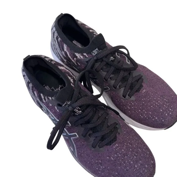 Asics Gel-Kayano 28 Running Shoes Womens Size 9 Plum &amp; Black Knit