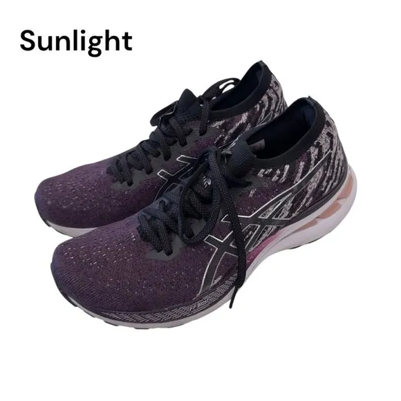 Asics Gel-Kayano 28 Running Shoes Womens Size 9 Plum &amp; Black Knit