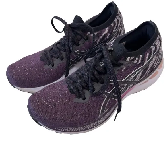 Asics Gel-Kayano 28 Running Shoes Womens Size 9 Plum &amp; Black Knit
