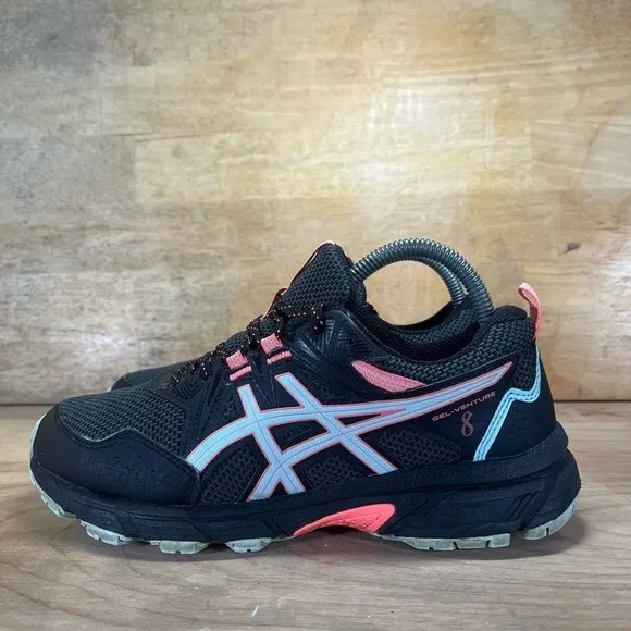 Asics Gel Venture 8 Womens Sz 8 Trail Running Shoes Sneakers Black Pink 1012A708