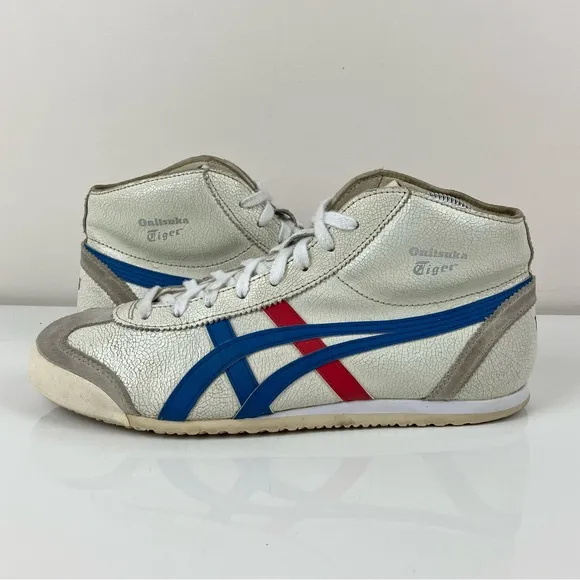 Asics Men’s Size 7.5 Onitsuka Tiger Mexico Mid Tokyo White Cracked Leather Shoes