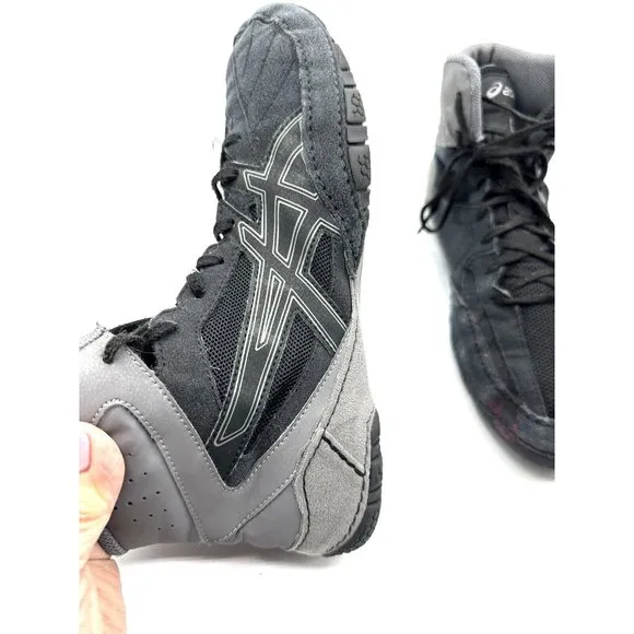 ASICS Snapdown II Shoes Men’s Black Gray Wrestling Mat shoes Size 10   Head gear