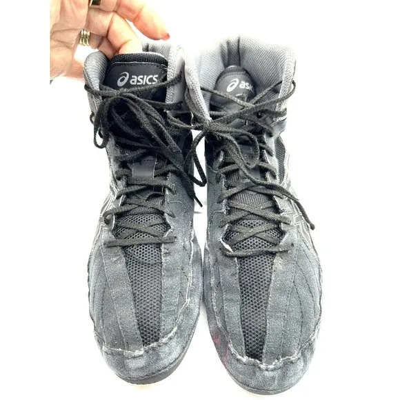 ASICS Snapdown II Shoes Men’s Black Gray Wrestling Mat shoes Size 10   Head gear