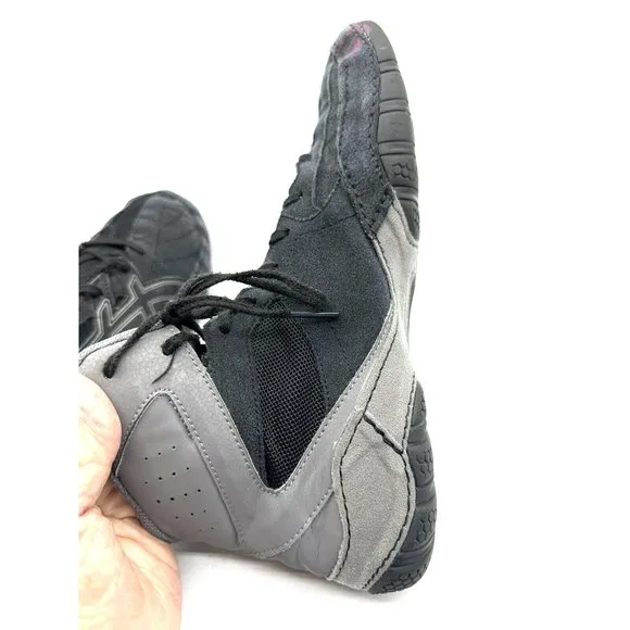 ASICS Snapdown II Shoes Men’s Black Gray Wrestling Mat shoes Size 10   Head gear