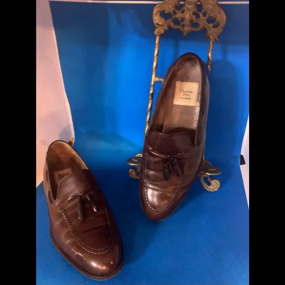 Auth Christian Dior Brown slip on Shoes Mens Style CD 433 25 Size 40