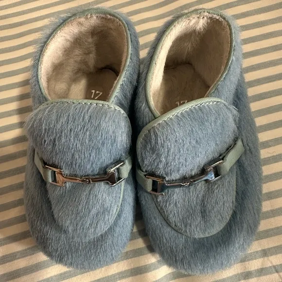 Authentic Vintage Baby Lamb Blue Gucci Moccasins Size 17