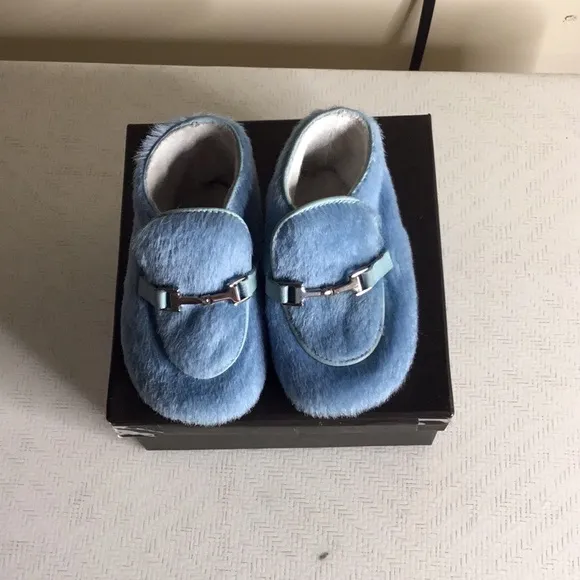 Authentic Vintage Baby Lamb Blue Gucci Moccasins Size 17