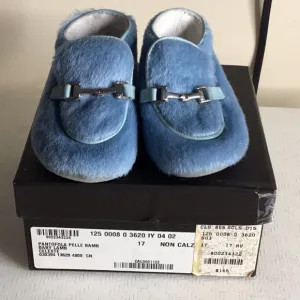 Authentic Vintage Baby Lamb Blue Gucci Moccasins Size 17