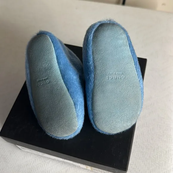 Authentic Vintage Baby Lamb Blue Gucci Moccasins Size 17