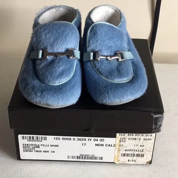 Authentic Vintage Baby Lamb Blue Gucci Moccasins Size 17