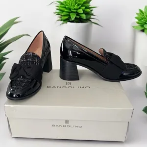 Bandolino Women's Black Loafer Heels Bandolino Korrar Bow Loafer Black Patent