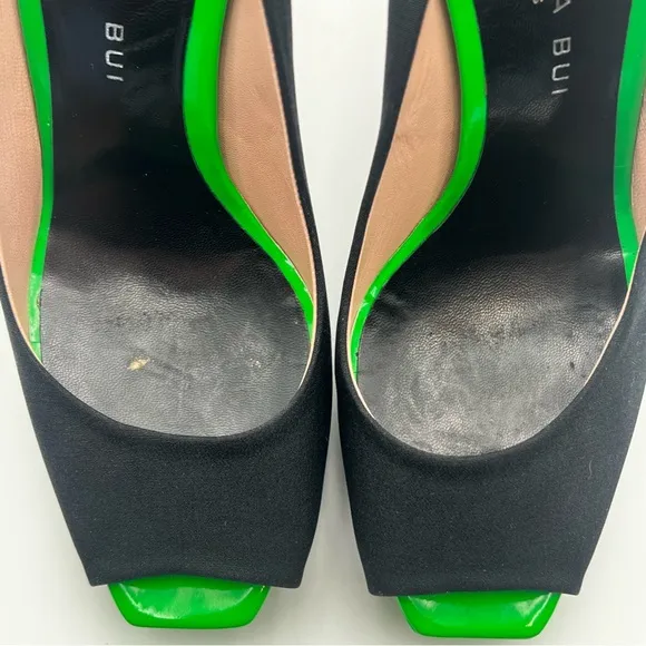 Barbara Bui Paris Made in Italy Stiletto Peep Toe Pumps Black Orange Green