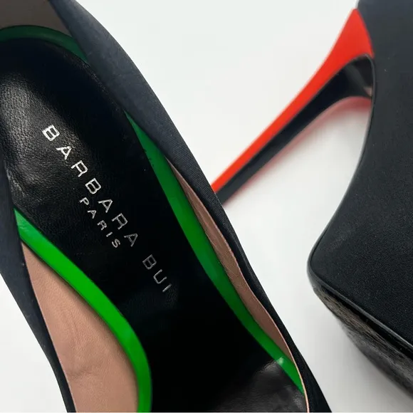 Barbara Bui Paris Made in Italy Stiletto Peep Toe Pumps Black Orange Green
