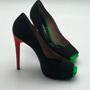 Barbara Bui Paris Made in Italy Stiletto Peep Toe Pumps Black Orange Green