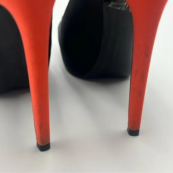 Barbara Bui Paris Made in Italy Stiletto Peep Toe Pumps Black Orange Green