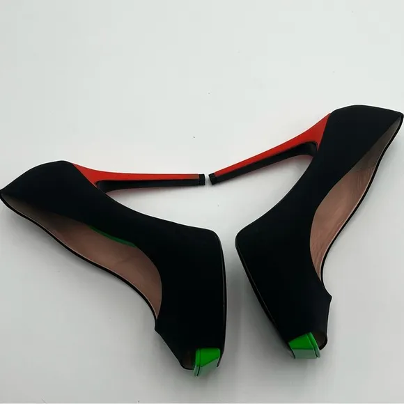 Barbara Bui Paris Made in Italy Stiletto Peep Toe Pumps Black Orange Green