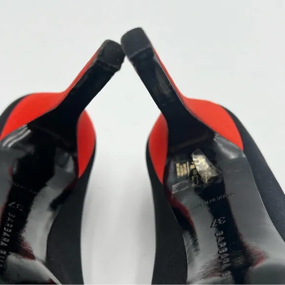 Barbara Bui Paris Made in Italy Stiletto Peep Toe Pumps Black Orange Green