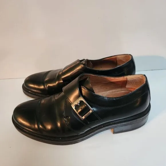 Bass Vintage Black Leather Made In Italy Single Monk Strap Dress Shoes Size 12M