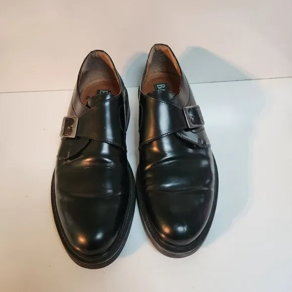 Bass Vintage Black Leather Made In Italy Single Monk Strap Dress Shoes Size 12M