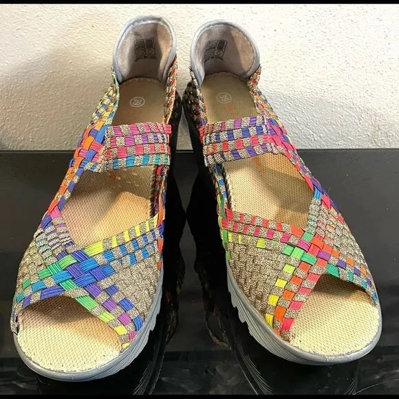 Bennie Mev Calypso Peep Toe Wedge Heel Woven Shoes WMS SZ 39/8.5-9 M.