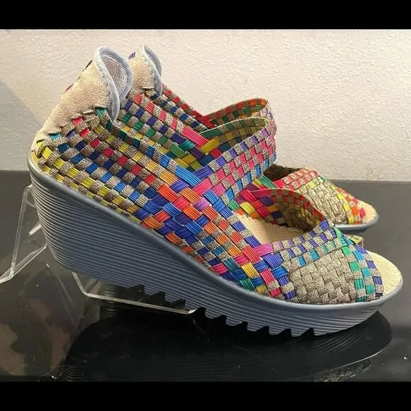 Bennie Mev Calypso Peep Toe Wedge Heel Woven Shoes WMS SZ 39/8.5-9 M.
