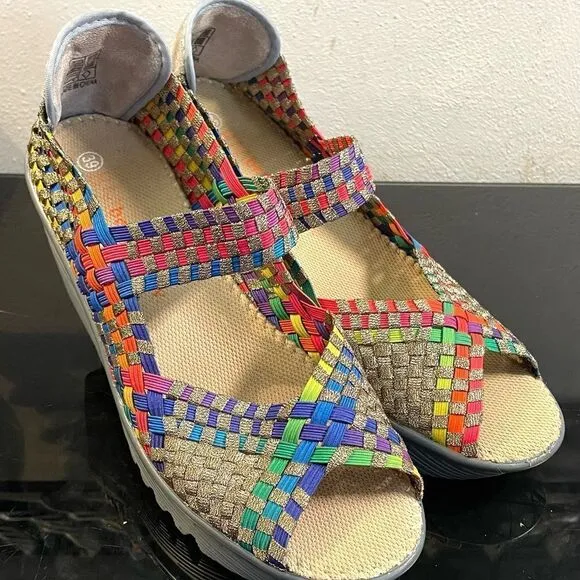 Bennie Mev Calypso Peep Toe Wedge Heel Woven Shoes WMS SZ 39/8.5-9 M.