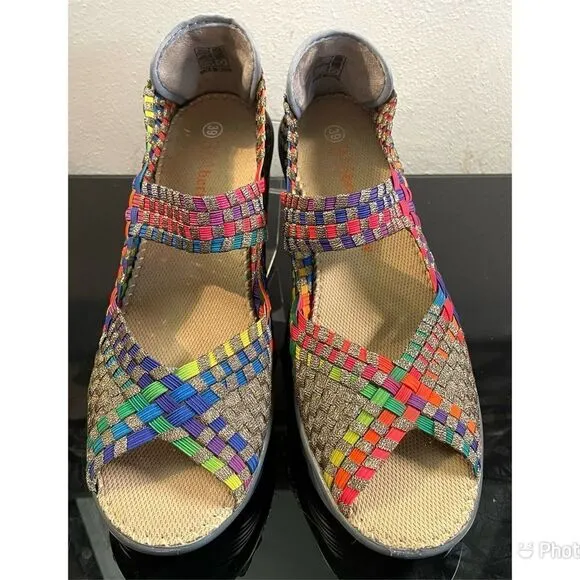 Bennie Mev Calypso Peep Toe Wedge Heel Woven Shoes WMS SZ 39/8.5-9 M.